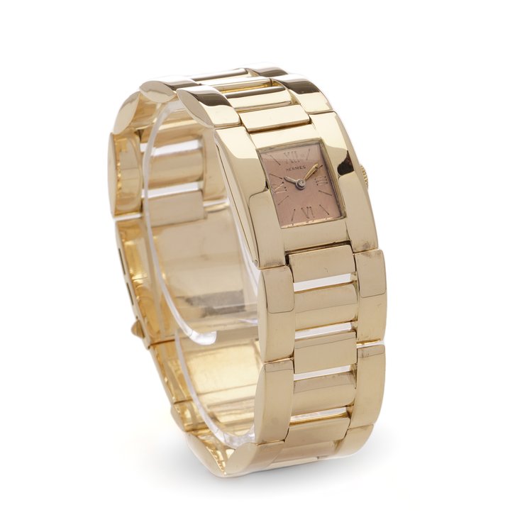 Hermes Retro Tank Style 18ct Yellow Gold Ladies Watch