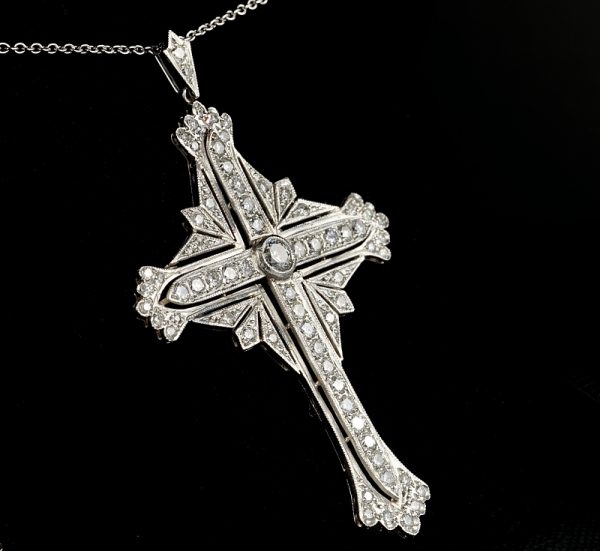 Antique Art Deco 2.15ct Diamond Large Platinum Cross