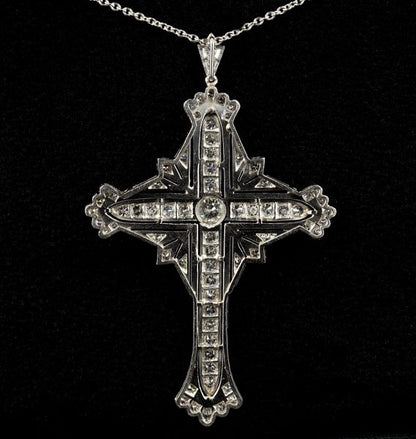 Antique Art Deco 2.15ct Diamond Large Platinum Cross