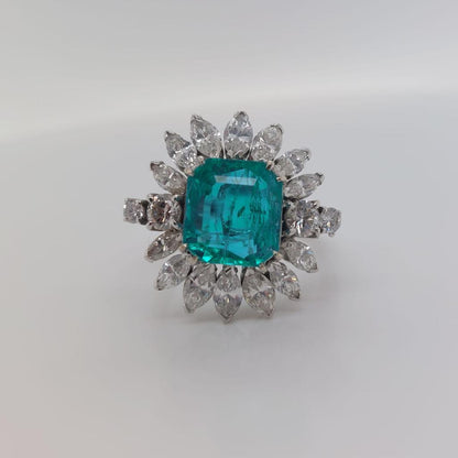 3.75ct Colombian Emerald and Marquise Diamond Floral Cluster Ring