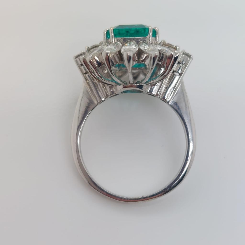 3.75ct Colombian Emerald and Marquise Diamond Floral Cluster Ring