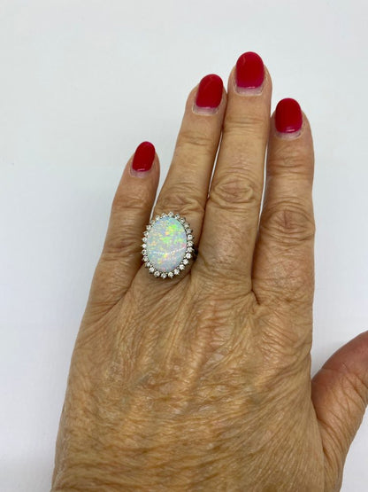 Vintage Opal and Diamond Oval Cluster Ring