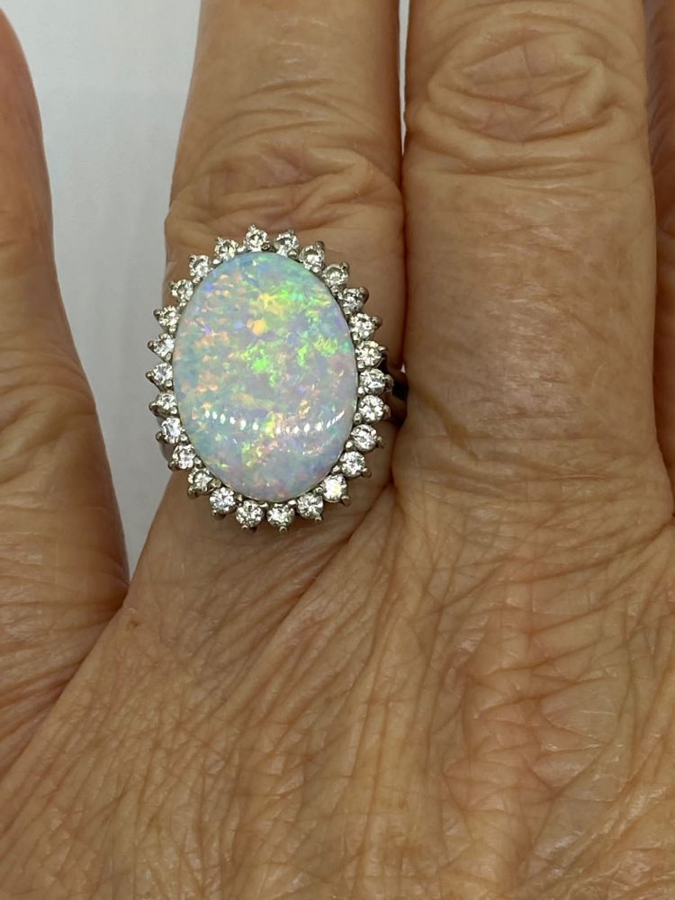 Vintage Opal and Diamond Oval Cluster Ring