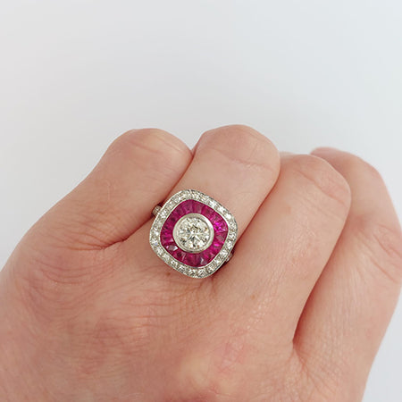 1ct Diamond and Calibre Ruby Cluster Ring