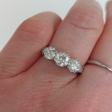 Three Stone 1.80ct Old Cut Diamond Engagement Ring in Platinum