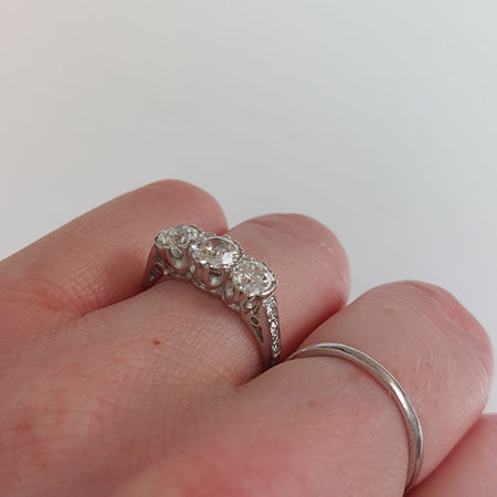 Three Stone 1.80ct Old Cut Diamond Engagement Ring in Platinum