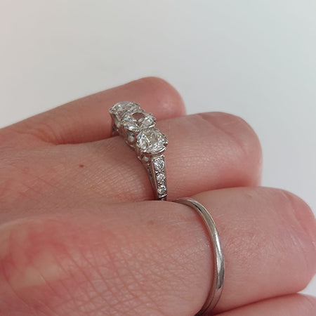 Old Cut Diamond Trilogy Engagement Ring in Platinum, 1.80 carat total