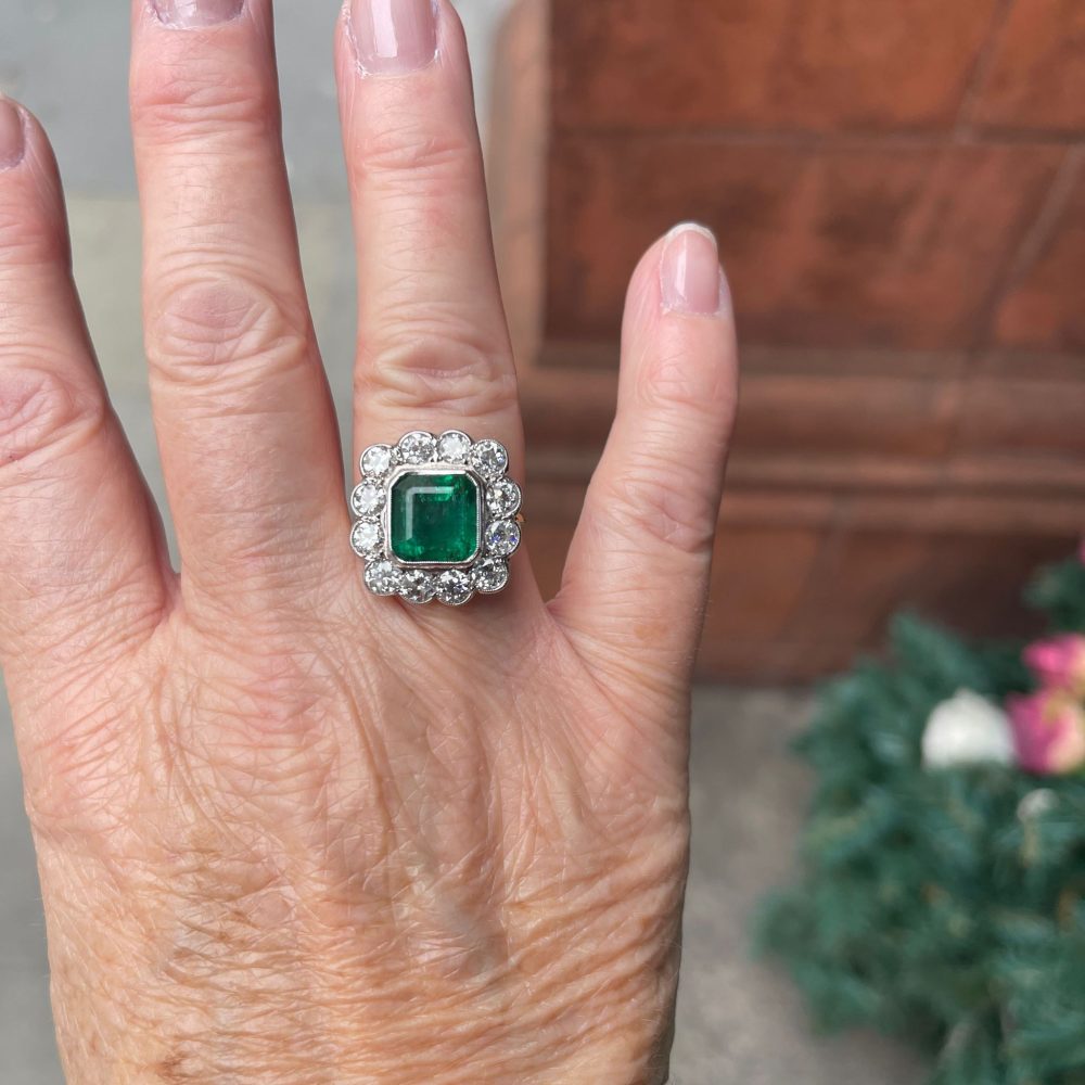 5.50ct Emerald and Diamond Floral Cluster Ring