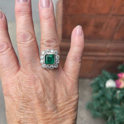 5.50ct Emerald and Diamond Floral Cluster Ring