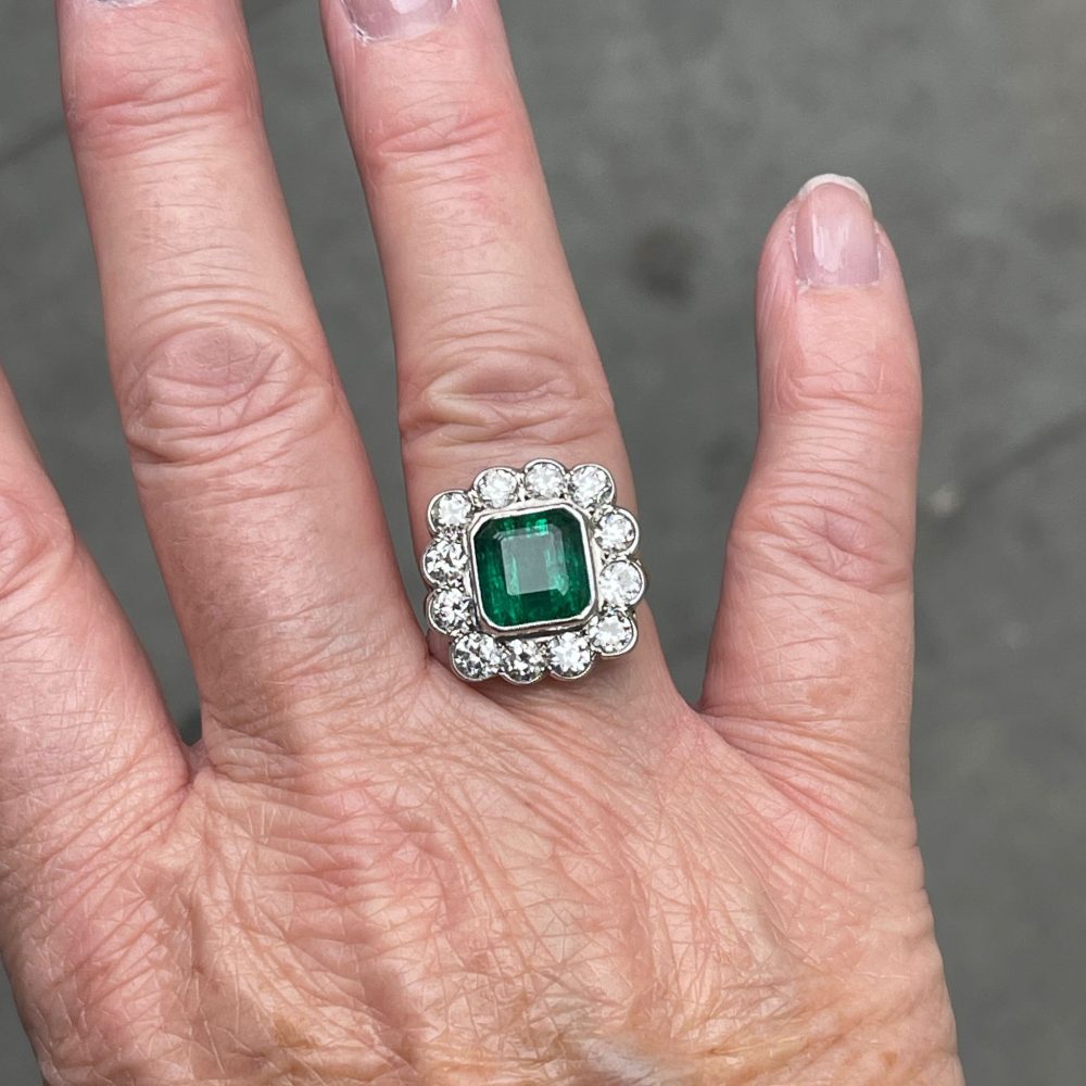 5.50ct Emerald and Diamond Floral Cluster Ring