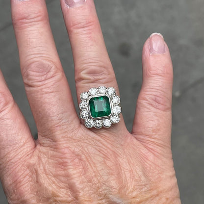 5.50ct Emerald and Diamond Floral Cluster Ring