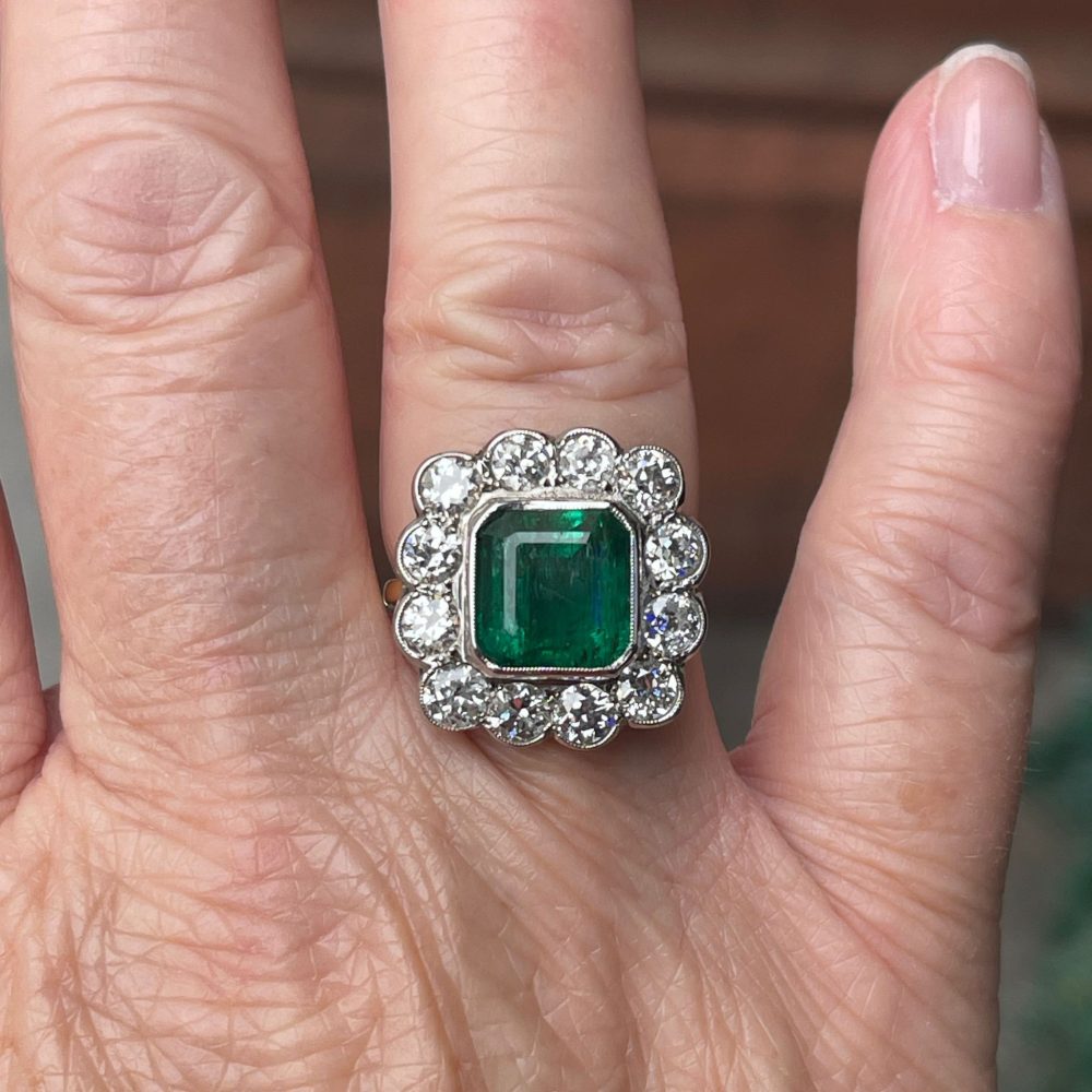 5.50ct Emerald and Diamond Floral Cluster Ring