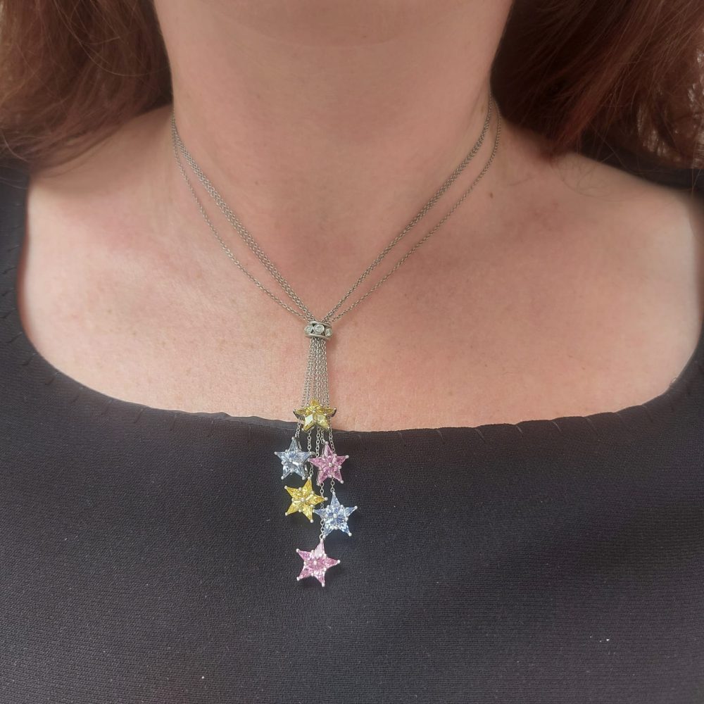 Tiffany & Co Multi Sapphire Star and Diamond Pendant Necklace