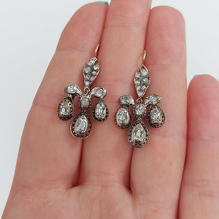 Georgian Antique 1.80ct Old Cut Diamond Pendeloque Earrings
