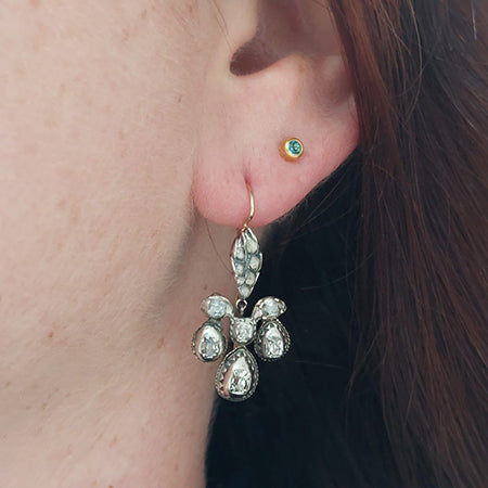 Georgian Antique 1.80ct Old Cut Diamond Pendeloque Earrings