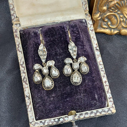 Georgian Antique 1.80ct Old Cut Diamond Pendeloque Earrings