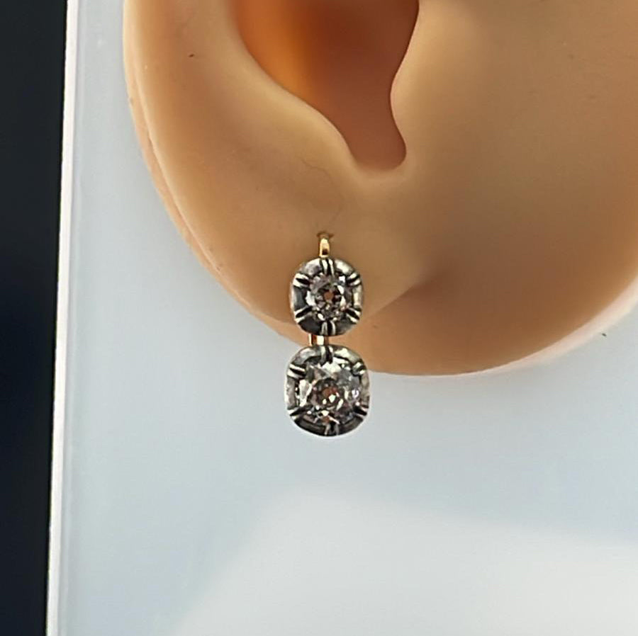 3ct Old Mine Cut Diamond Twin Solitaire Drop Earrings