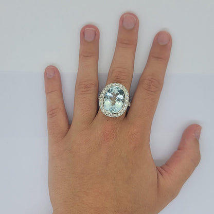 22ct Oval Aquamarine and Diamond Cluster Cocktail Ring