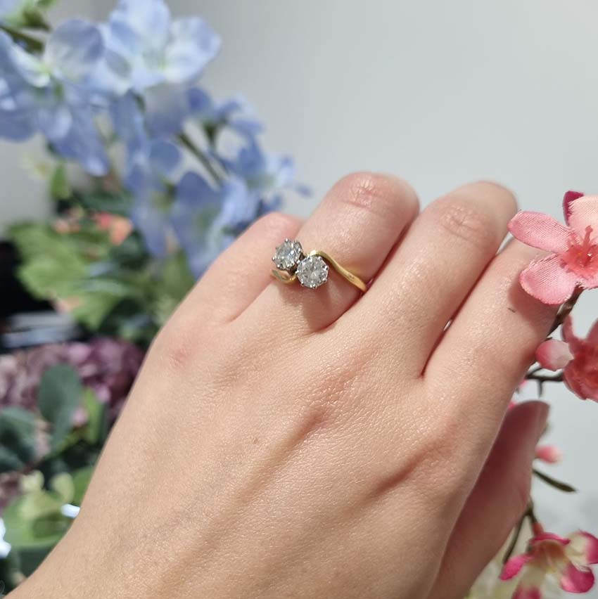 Vintage Two Stone Diamond Crossover Ring, 1.20 carat total
