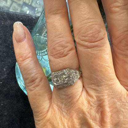 Art Deco Two Stone Cluster Diamond Ring in Platinum