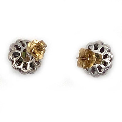 Edwardian 2.50ct Peridot and Diamond Cluster Stud Earrings
