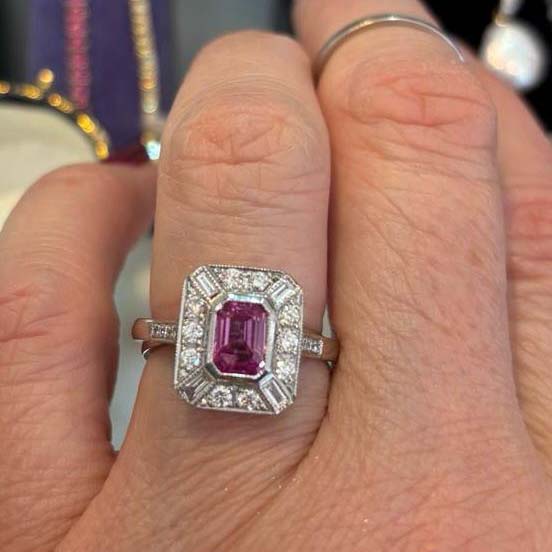 1ct Pink Sapphire and Diamond Cluster Dress Ring in Platinum