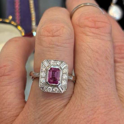 1ct Pink Sapphire and Diamond Cluster Dress Ring in Platinum