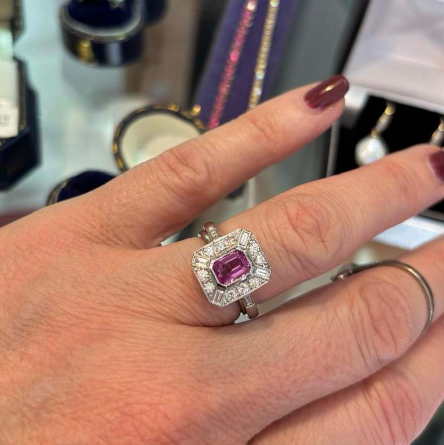 1ct Pink Sapphire and Diamond Cluster Dress Ring in Platinum