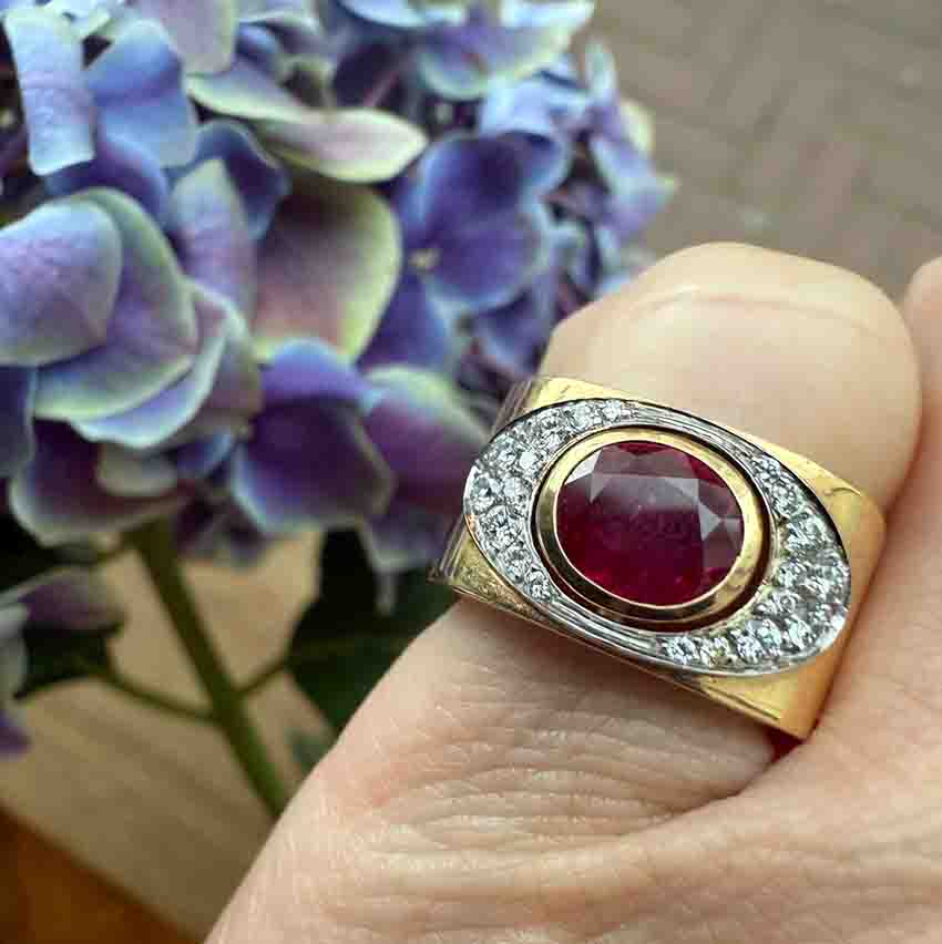 Vintage 1.27ct Burma Ruby and Diamond Cluster Dress Ring