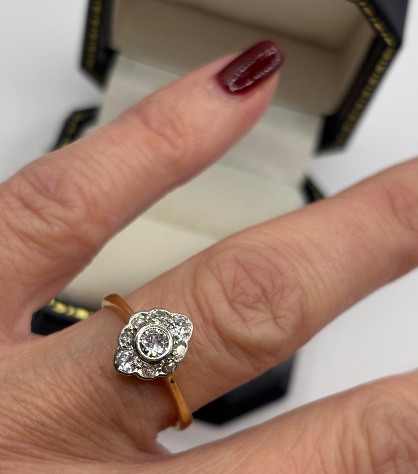 Antique Style Diamond Navette Cluster Engagement Ring in 18ct Yellow Gold