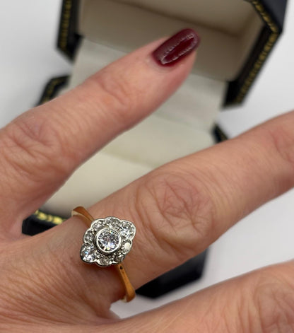 Antique Style Diamond Navette Cluster Engagement Ring in 18ct Yellow Gold