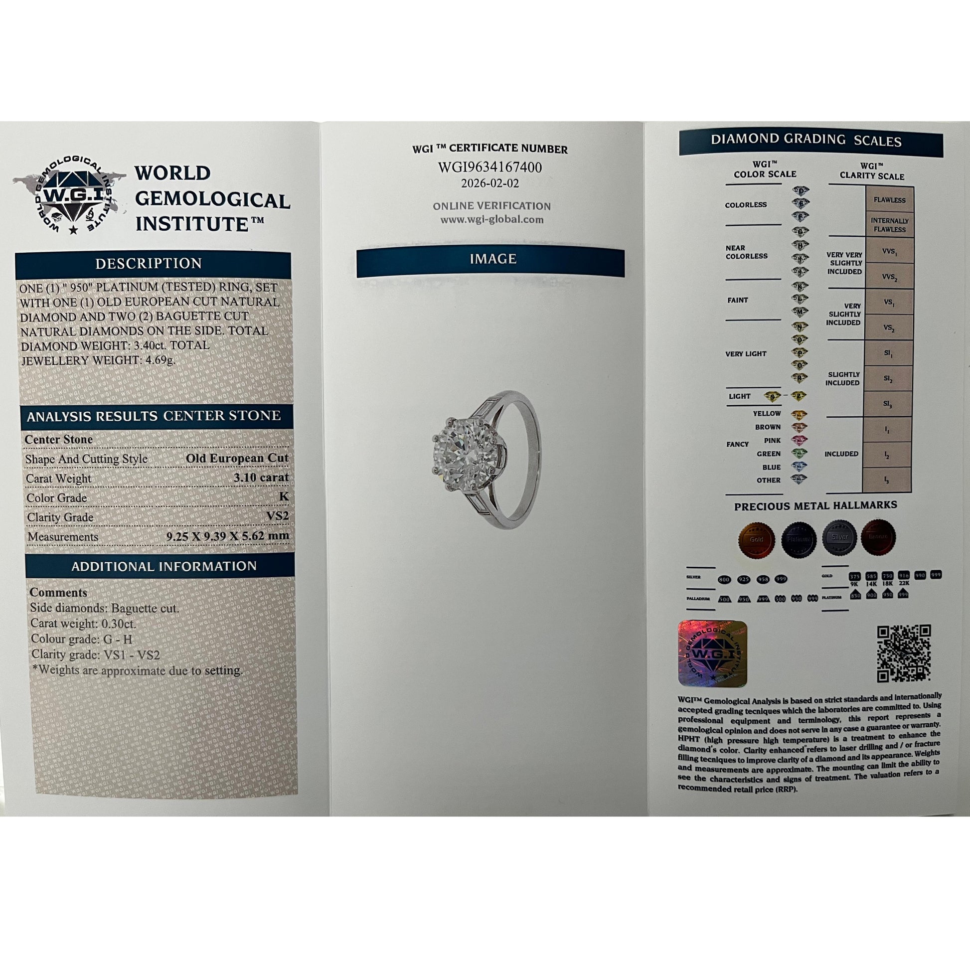 Antique 3.10ct Old European Cut Diamond Solitaire Engagement Ring in Platinum