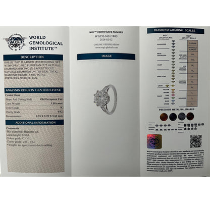 Antique 3.10ct Old European Cut Diamond Solitaire Engagement Ring in Platinum