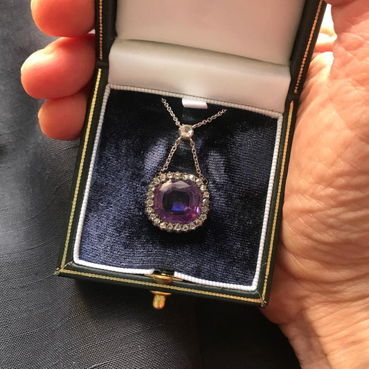 Antique Victorian Amethyst and Diamond Cluster Pendant