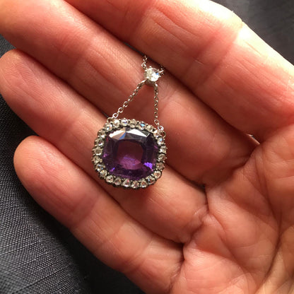 Antique Victorian Amethyst and Diamond Cluster Pendant