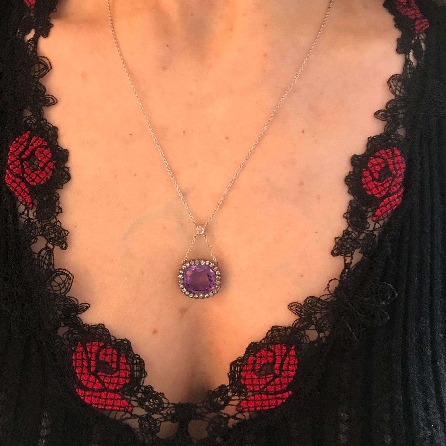 Antique Victorian Amethyst and Diamond Cluster Pendant