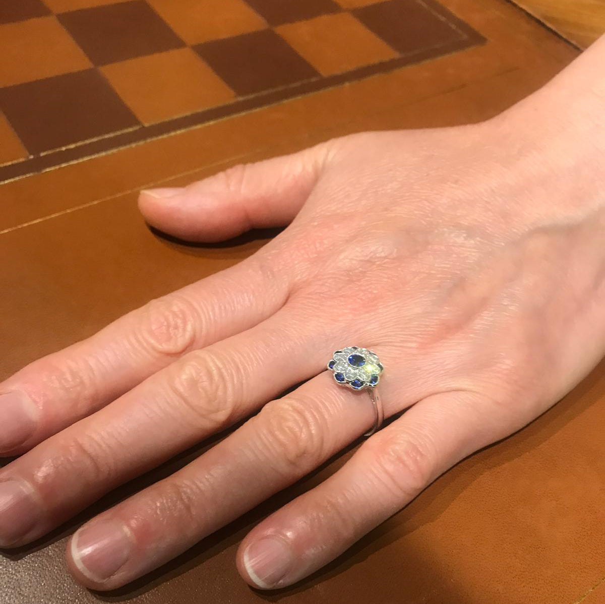 Sapphire and Diamond Flower Cluster Ring