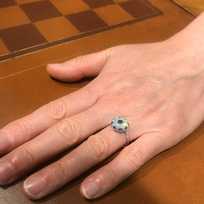 Sapphire and Diamond Flower Cluster Ring