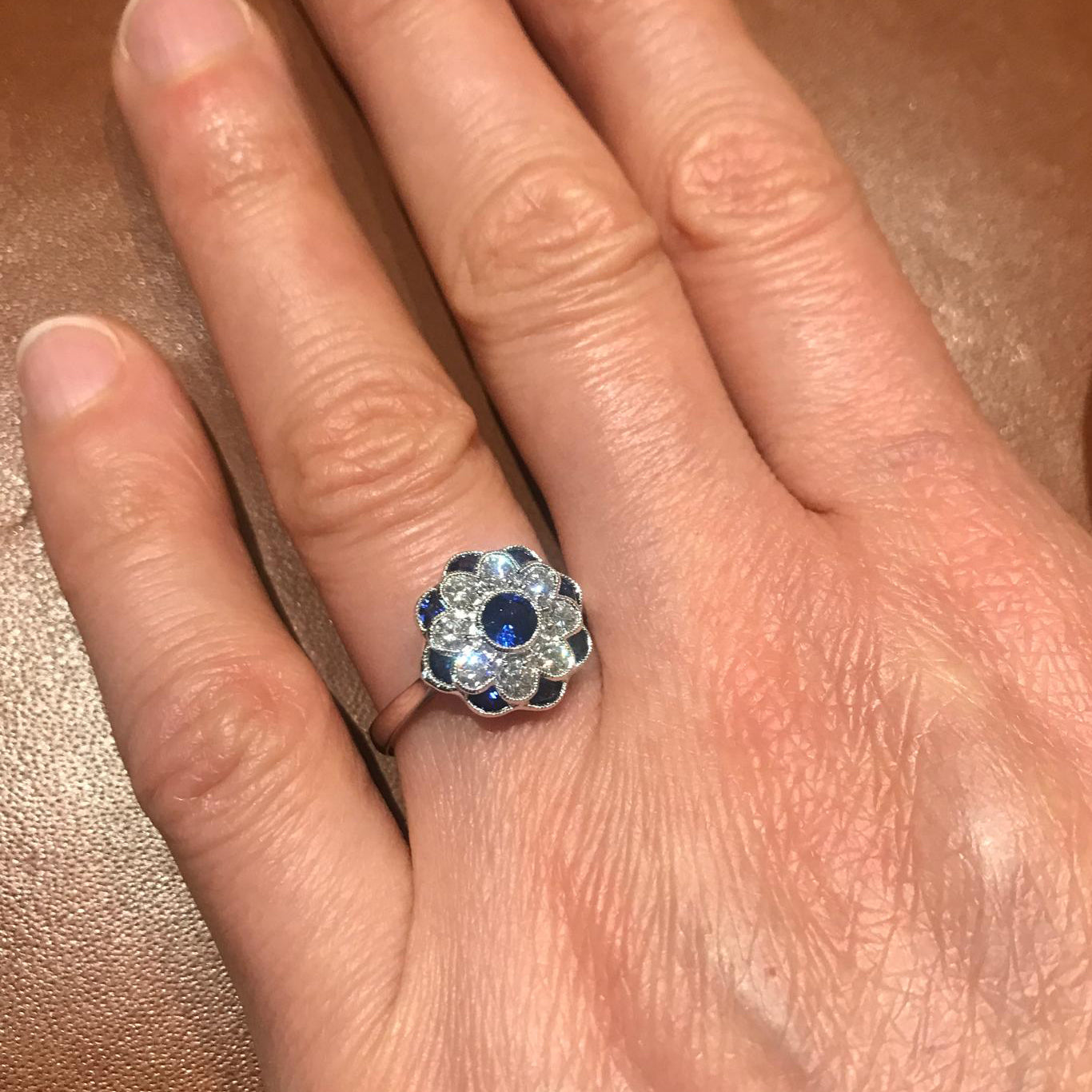 Sapphire and Diamond Flower Cluster Ring
