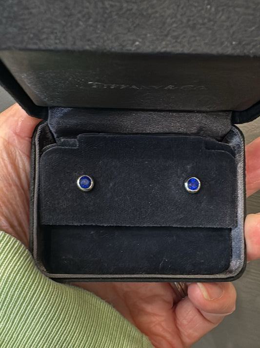 Vintage Tiffany and Co Sapphire Stud Earrings in Platinum