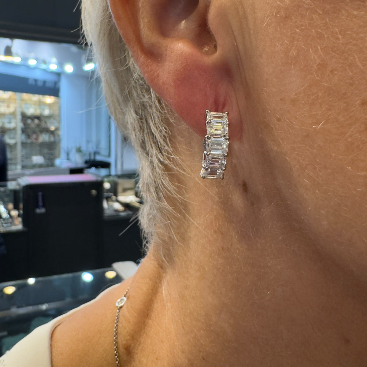 3.82ct Baguette Diamond Huggie Half Hoop Earrings