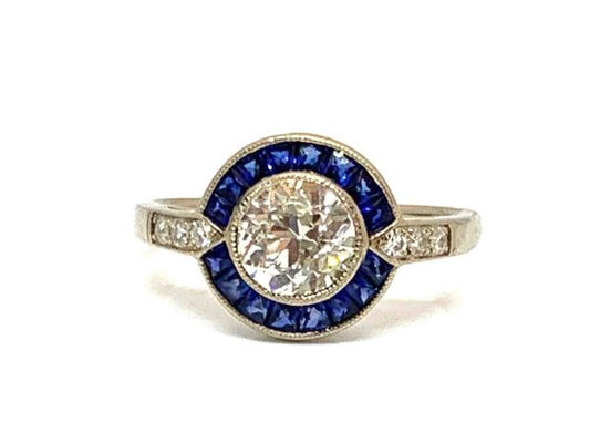 Sapphire diamond target engagement ring round Circular 0.75 carats
