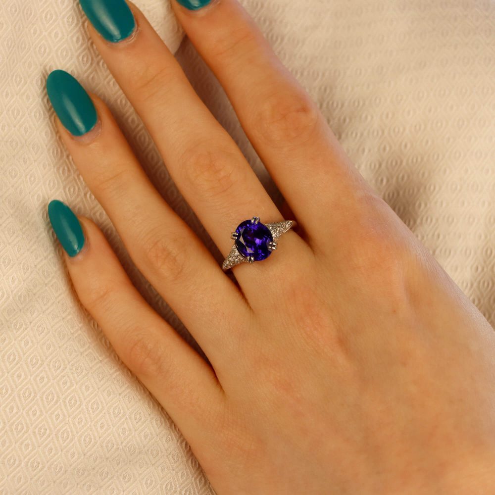 3.61ct Oval Tanzanite and Diamond Dress Ring in Platinum