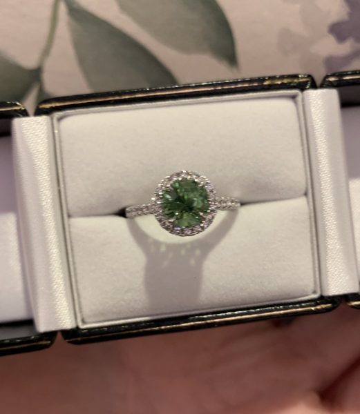 1.50ct Afghanistan Mint Tourmaline and Diamond Cluster Ring, 18ct White Gold