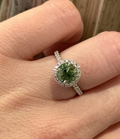 1.50ct Afghanistan Mint Tourmaline and Diamond Cluster Ring, 18ct White Gold