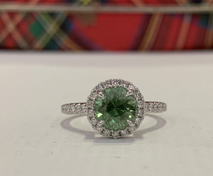 1.50ct Afghanistan Mint Tourmaline and Diamond Cluster Ring, 18ct White Gold