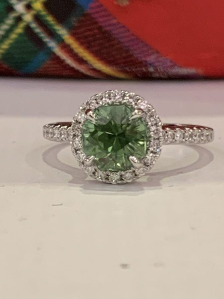 1.50ct Afghanistan Mint Tourmaline and Diamond Cluster Ring, 18ct White Gold