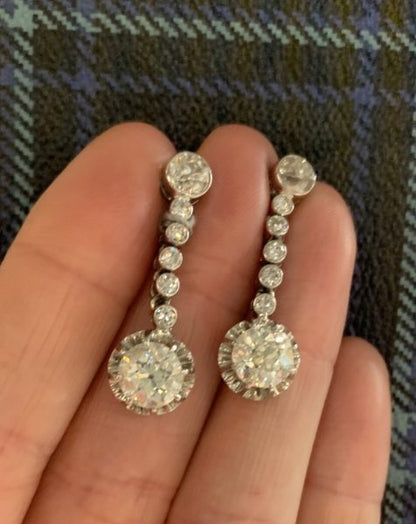Vintage Old Cut Diamond Drop Earrings, 4 carats