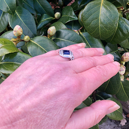 Vintage Square Cut Sapphire and Diamond Engagement Ring