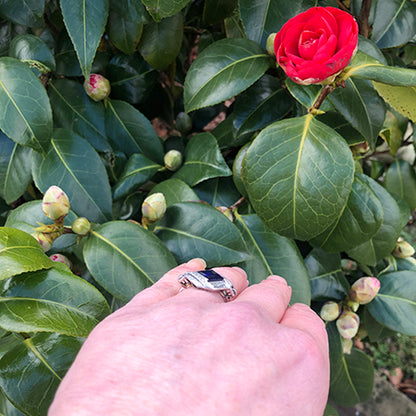 Vintage Square Cut Sapphire and Diamond Engagement Ring